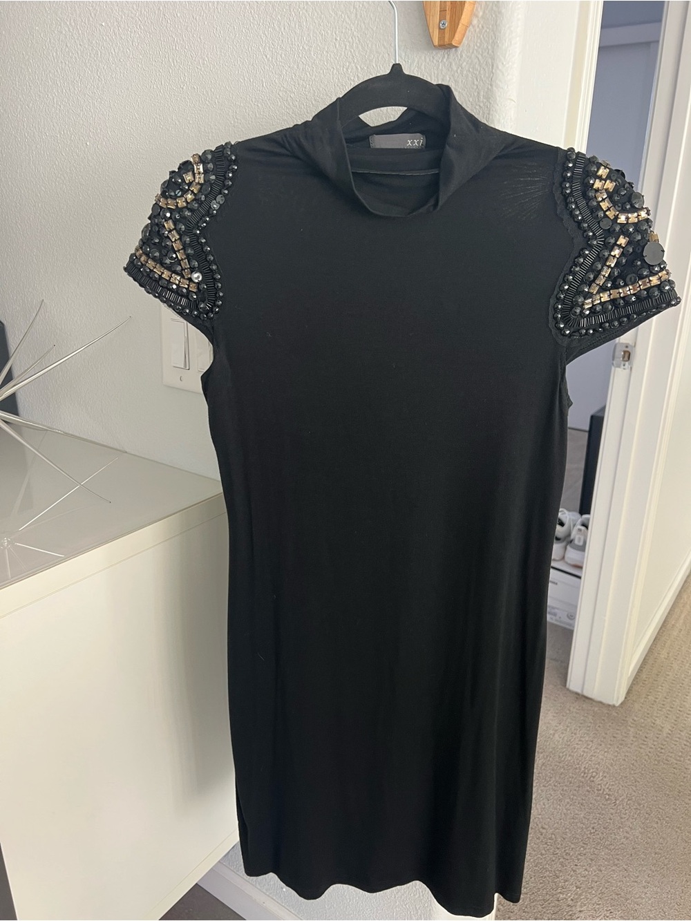 Black Embellished Shoulder Dress